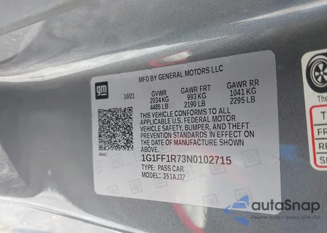 2022 Chevrolet Camaro Rwd Lt1 from USA, damaged, VIN 1G1FF1R73N0102715